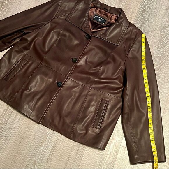 90s Leather Oversized Brown Elegant Single Breast Jacket Coat Blazer XL - Picture 11 of 15